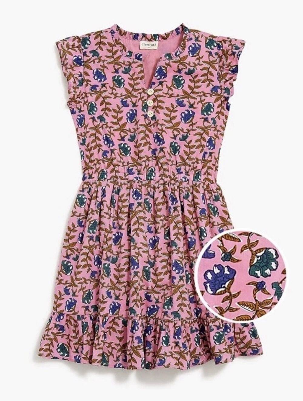 Crewcuts Girls Floral Print Dress Pink Flowers Cap Sleeve Size 10 NEW